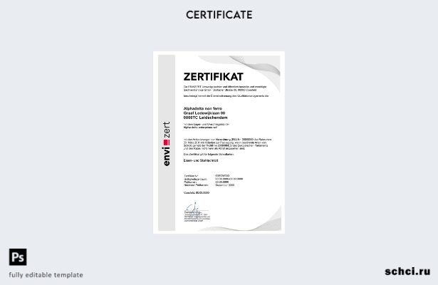 цифровая загрузка PSD шаблона сертификата Zertifikat Германии Envizert GmbH